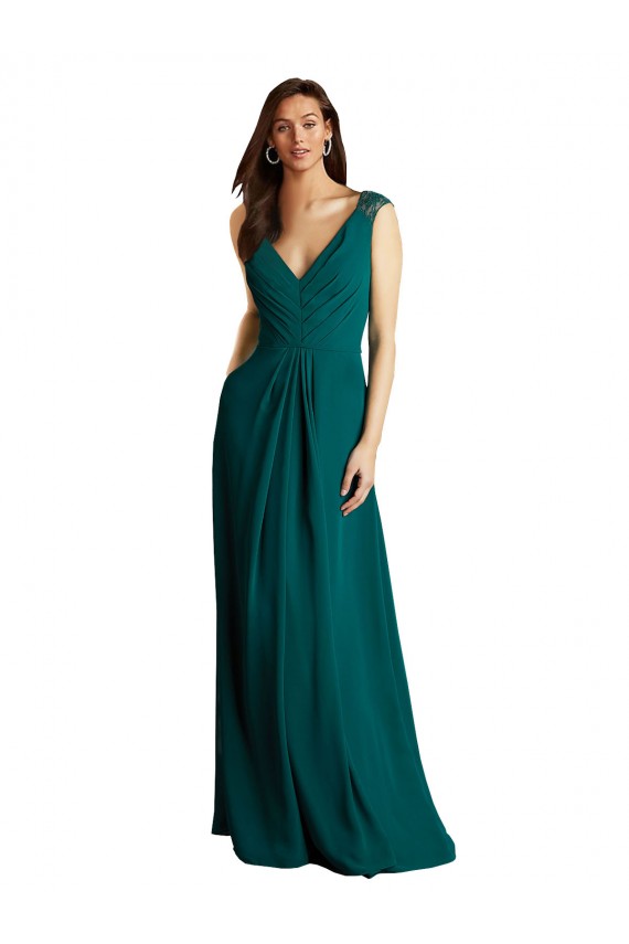 Long Sleeveless Soft Chiffon & Lace Hunter A-Line Bridesmaid Dress Newcastle