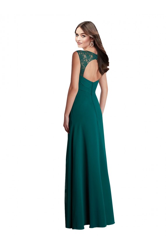 Long Sleeveless Soft Chiffon & Lace Hunter A-Line Bridesmaid Dress Newcastle