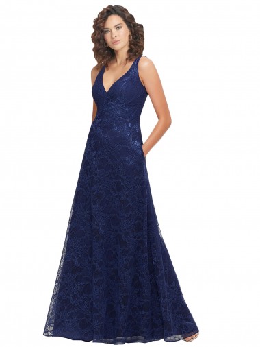 Long Sleeveless Lace Dark Navy A-Line Bridesmaid Dress Newcastle