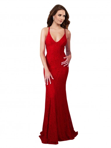 Long Sleeveless Lace Red Mermaid Formal Dress / Bridesmaid Dress Newcastle