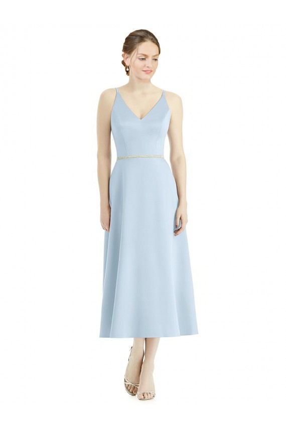 Tea Length Sleeveless Satin Light Sky Blue A-Line Bridesmaid Dress Newcastle