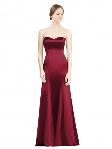 Long Sleeveless Satin Burgundy Mermaid Bridesmaid Dress Newcastle