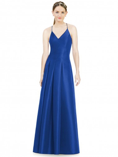 Long Sleeveless Satin Royal Blue A-Line Bridesmaid Dress Newcastle