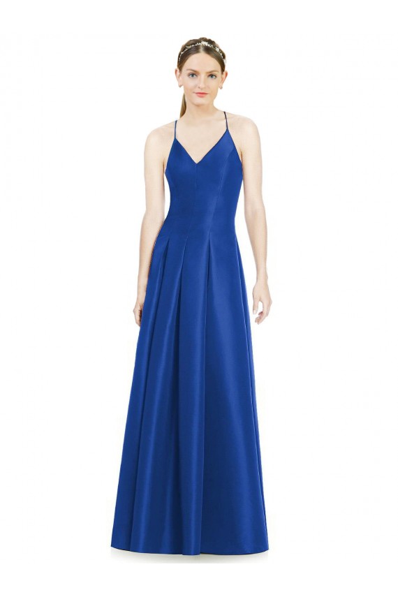 Long Sleeveless Satin Royal Blue A-Line Bridesmaid Dress Newcastle