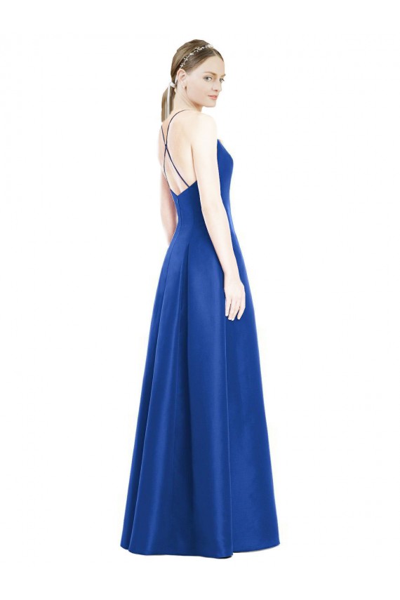 Long Sleeveless Satin Royal Blue A-Line Bridesmaid Dress Newcastle