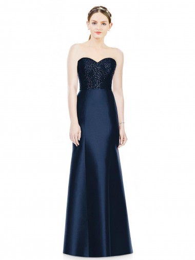 Long Sleeveless Satin Dark Navy Mermaid Evening Dress / Bridesmaid Dress Newcastle