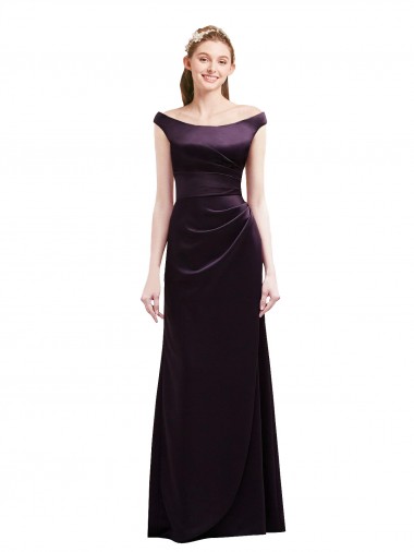 Long Cap Sleeves Satin Grape A-Line Bridesmaid Dress Newcastle