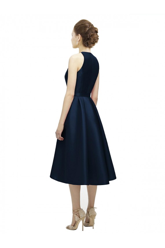Tea Length Sleeveless Satin Dark Navy A-Line High Low Bridesmaid Dress Newcastle