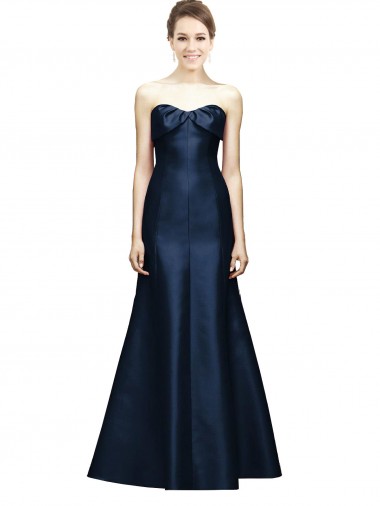 Long Sleeveless Satin Dark Navy Mermaid Bridesmaid Dress Newcastle
