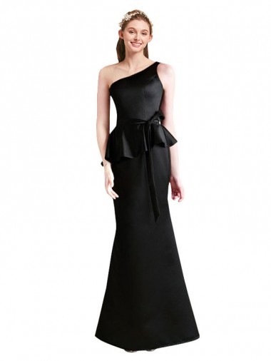 Long Sleeveless Satin Black One Shoulder Mermaid Bridesmaid Dress Newcastle