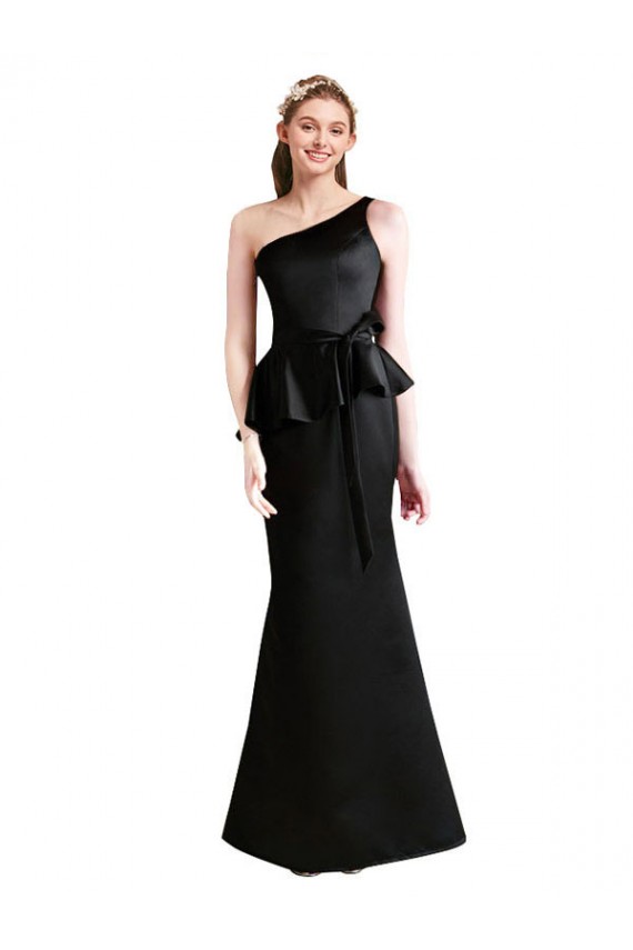 Long Sleeveless Satin Black One Shoulder Mermaid Bridesmaid Dress Newcastle