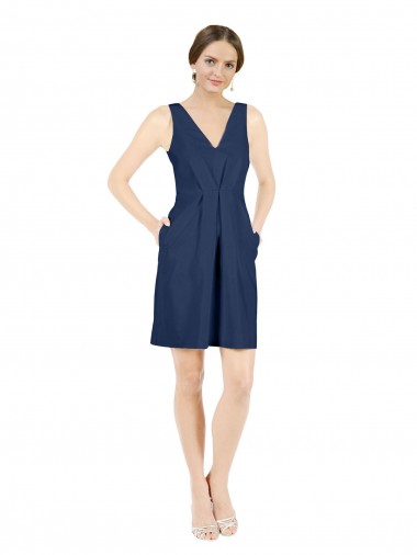Knee Length Sleeveless Satin Dark Navy A-Line Evening Gown / Bridesmaid Dress Newcastle