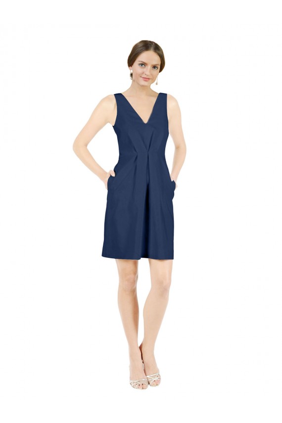 Knee Length Sleeveless Satin Dark Navy A-Line Evening Gown / Bridesmaid Dress Newcastle