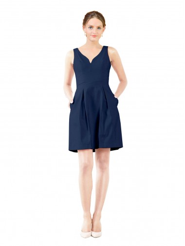 Knee Length Sleeveless Satin Dark Navy A-Line Bridesmaid Gown Newcastle