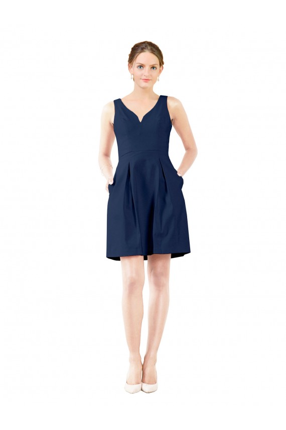 Knee Length Sleeveless Satin Dark Navy A-Line Bridesmaid Gown Newcastle