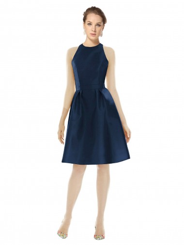 Cocktail Length Sleeveless Satin Dark Navy A-Line Bridesmaid Dress Newcastle