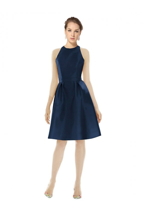 Cocktail Length Sleeveless Satin Dark Navy A-Line Bridesmaid Dress Newcastle