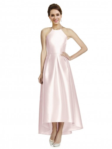 Long Sleeveless Satin Pink A-Line High Low Bridesmaid Dress Newcastle