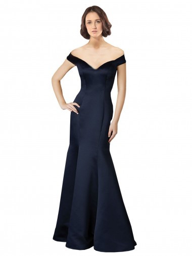 Long Cap Sleeves Satin Dark Navy Mermaid Prom Dress / Bridesmaid Dress Newcastle