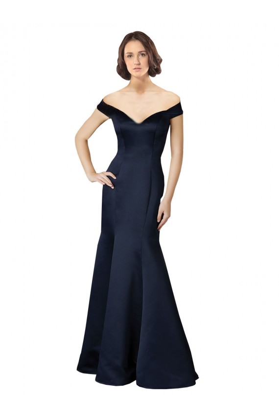 Long Cap Sleeves Satin Dark Navy Mermaid Prom Dress / Bridesmaid Dress Newcastle