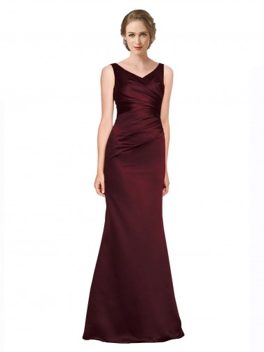Long Sleeveless Satin Burgundy A-Line Black Tie Evening Gown / Prom Dress / Bridesmaid Dress Newcastle