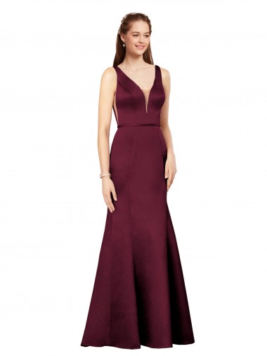 Long Sleeveless Satin Burgundy Sheath Formal Evening Gown / Prom Dress / Bridesmaid Dress Newcastle