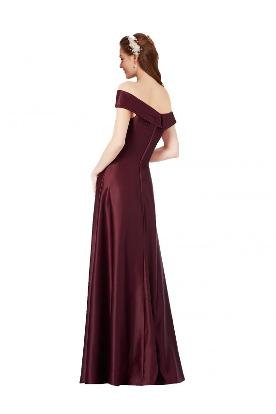 Long Cap Sleeves Satin Burgundy Gold A-Line Black Tie Evening Gown / Prom Dress / Bridesmaid Dress Newcastle