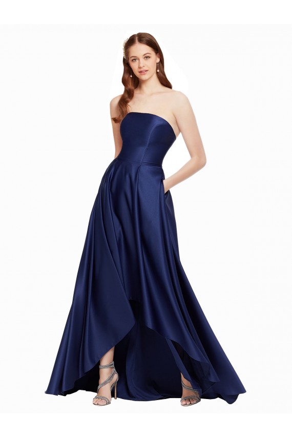 Long Sleeveless Satin Dark Navy A-Line High Low Evening Gown / Prom Dress / Bridesmaid Dress Newcastle