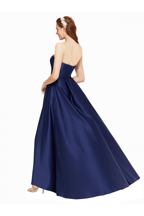 Long Sleeveless Satin Dark Navy A-Line High Low Evening Gown / Prom Dress / Bridesmaid Dress Newcastle