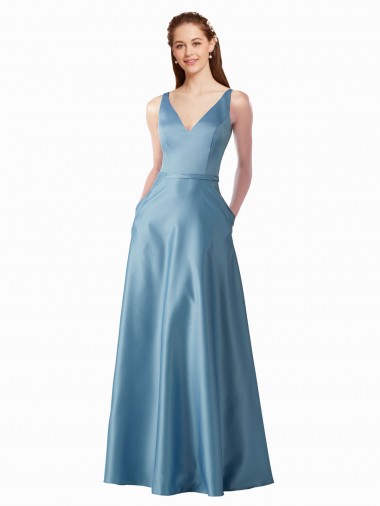 Long Sleeveless Satin A-Line Black Tie Prom Dress / Bridesmaid Dress Newcastle