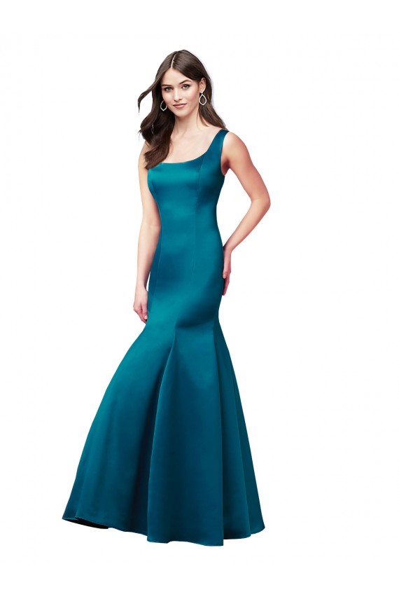 Long Sleeveless Satin Peacock Blue Mermaid Prom Dress / Bridesmaid Dress Newcastle