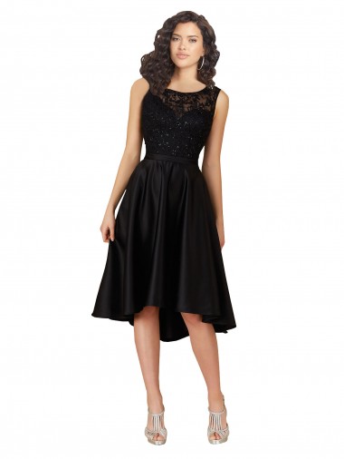 Midi Length Sleeveless Satin & Lace Black A-Line High Low Bridesmaid Dress Newcastle