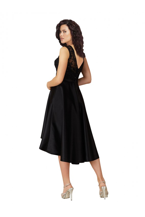 Midi Length Sleeveless Satin & Lace Black A-Line High Low Bridesmaid Dress Newcastle