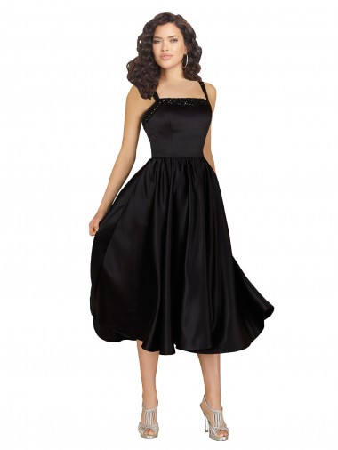 Knee Length Sleeveless Satin Black A-Line Prom Dress / Bridesmaid Dress Newcastle