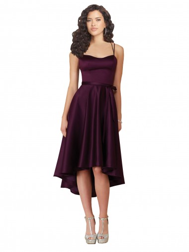 Short Sleeveless Satin Grape A-Line High Low Prom Dress / Bridesmaid Dress Newcastle