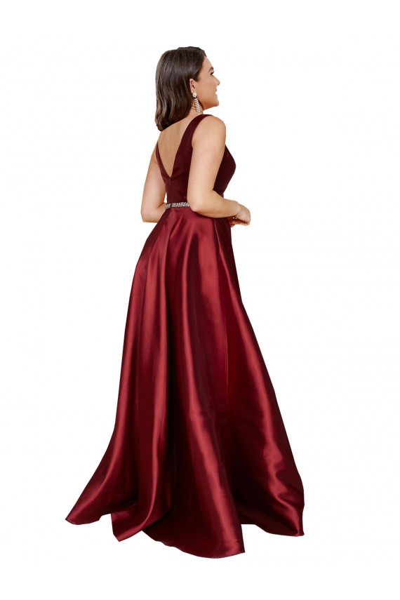 Long Sleeveless Satin Burgundy A-Line Formal Plus Size Evening Gown / Prom Dress / Bridesmaid Dress Newcastle