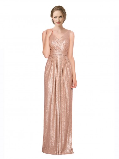 Long Sleeveless Sequin Rose Gold Sheath Bridesmaid Dress / Evening Dress Newcastle