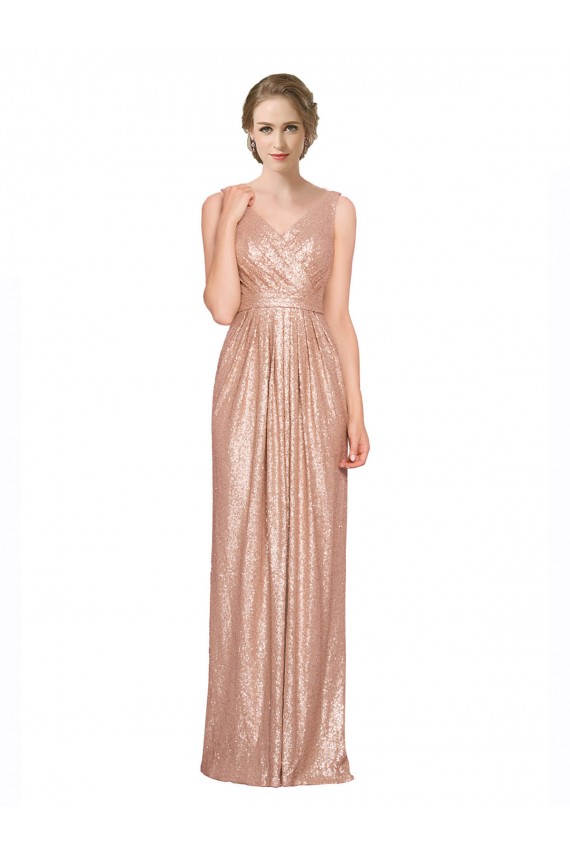 Long Sleeveless Sequin Rose Gold Sheath Bridesmaid Dress / Evening Dress Newcastle