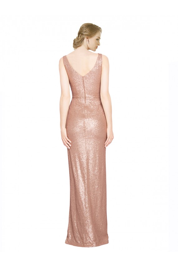 Long Sleeveless Sequin Rose Gold Sheath Bridesmaid Dress / Evening Dress Newcastle