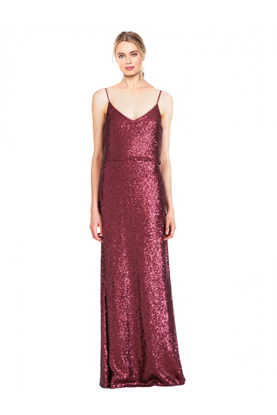 Long Sleeveless Sequin Burgundy A-Line Formal Evening Gown / Prom Dress / Bridesmaid Dress Newcastle