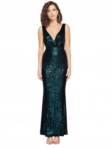 Long Sleeveless Sequin Dark Green Mermaid Bridesmaid Dress / Evening Dress Newcastle