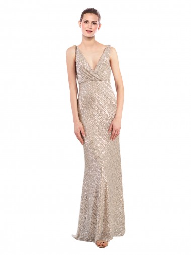 Long Sleeveless Sequin & Sparkling Sequin Silver V-Neck Sheath Formal Evening Gown / Prom Dress / Bridesmaid Dress Newcastle