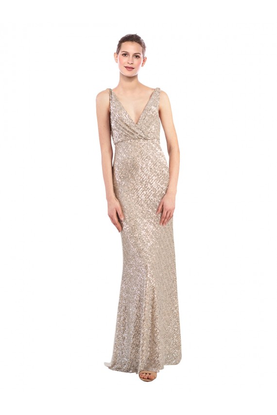 Long Sleeveless Sequin & Sparkling Sequin Silver V-Neck Sheath Formal Evening Gown / Prom Dress / Bridesmaid Dress Newcastle