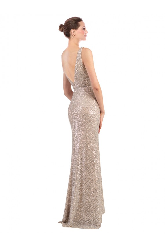 Long Sleeveless Sequin & Sparkling Sequin Silver V-Neck Sheath Formal Evening Gown / Prom Dress / Bridesmaid Dress Newcastle