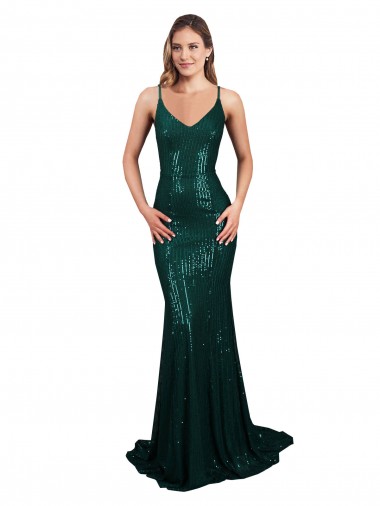 Long Sleeveless Sequin Dark Green Mermaid Formal Evening Gown / Prom Dress / Bridesmaid Dress Newcastle