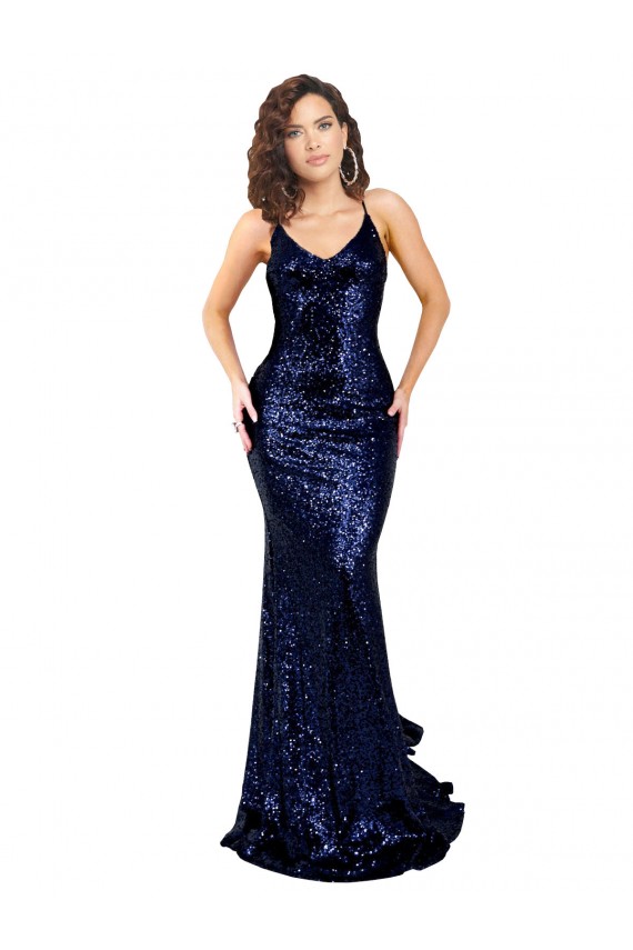 Long Sleeveless Sequin Dark Navy Mermaid Formal Evening Gown / Prom Dress / Bridesmaid Dress Newcastle