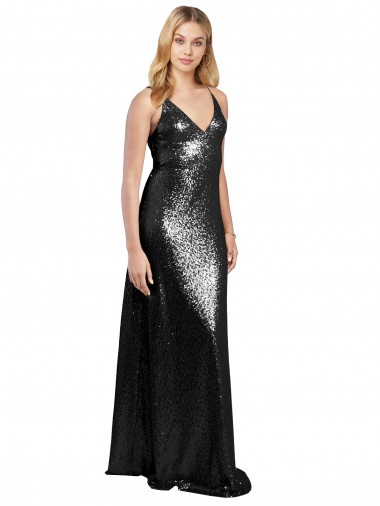 Long Sleeveless Sequin Black A-Line Formal Evening Gown / Prom Dress / Bridesmaid Dress Newcastle