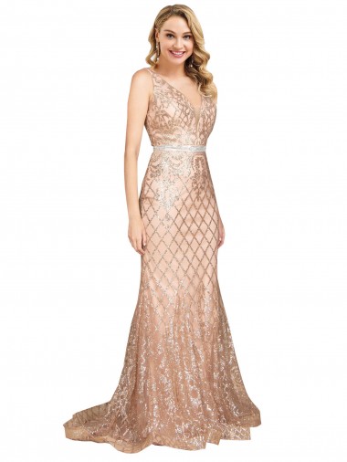 Long Sleeveless Sequin & Sparkling Sequin Rose Gold Mermaid Formal Plus Size Evening Gown / Prom Dress / Bridesmaid Dress Newcastle