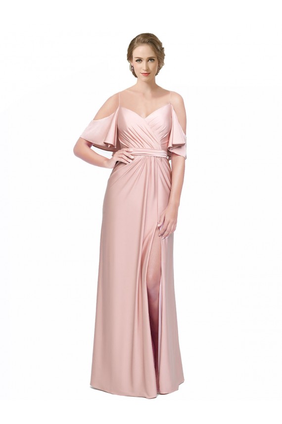 Long Cold Shoulder Silk like Satin Sheath Formal Evening Gown / Prom Dress / Bridesmaid Dress Newcastle