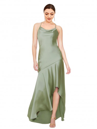 Long Sleeveless Silk like Satin Smoke Green A-Line High Low Evening Gown / Prom Dress / Bridesmaid Dress Newcastle